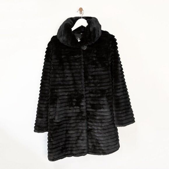 Vintage Nuage Black Faux Carved Fur Mid Length Coat - Picture 1 of 8